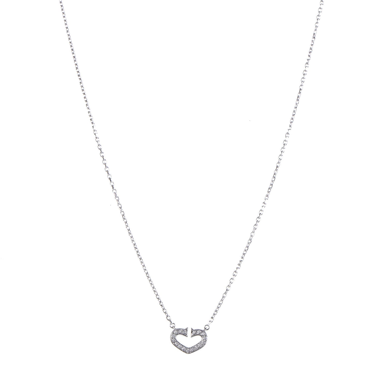 18K White Gold Diamond Small Hearts and Symbols Pendant Necklace