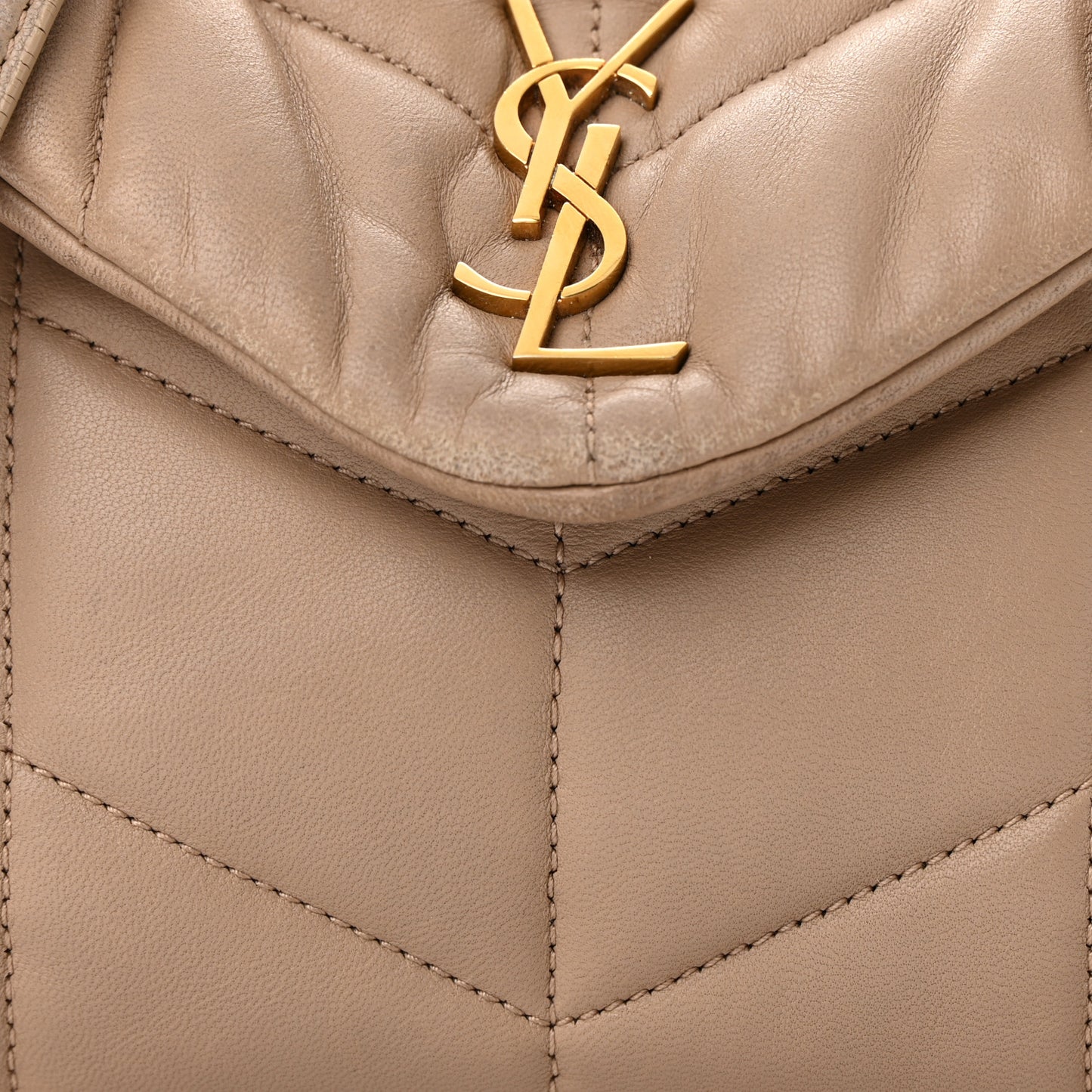 Lambskin Quilted Toy Loulou Puffer Monogram Chain Satchel Dark Beige