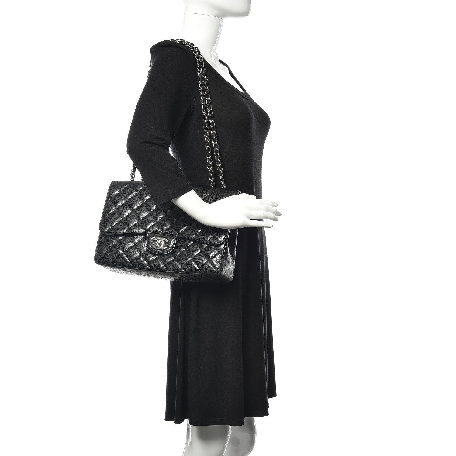 Chanel Caviar Quilted Jumbo Single Flap Black 2 of 15