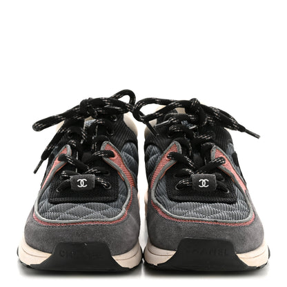 Chanel Fabric Calfskin Suede Womens CC Sneakers 36.5 Grey Pink 3 of 10