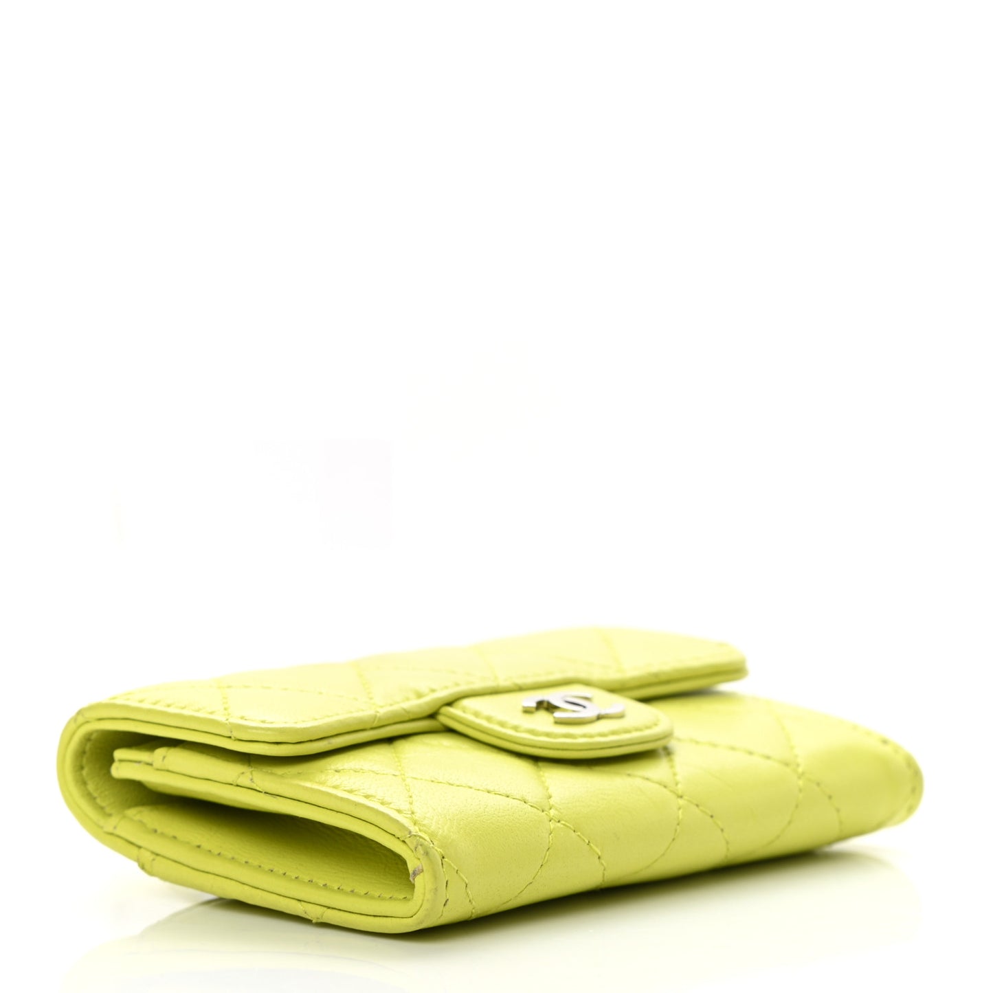 Lambskin Quilted Flap Card Holder Wallet Yellow