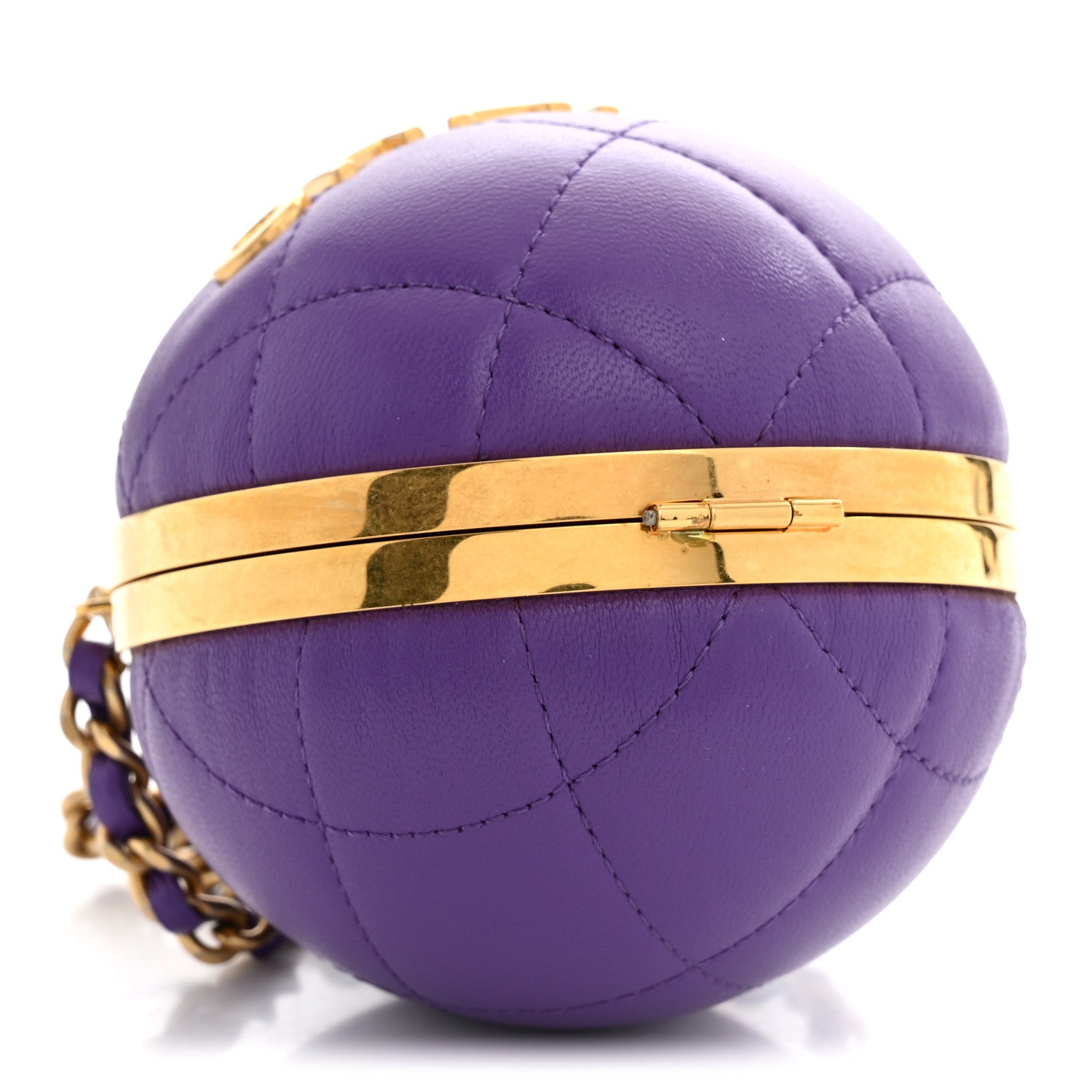 Chanel Lambskin Quilted Sphere Minaudiere Chain Clutch Purple 4 of 11