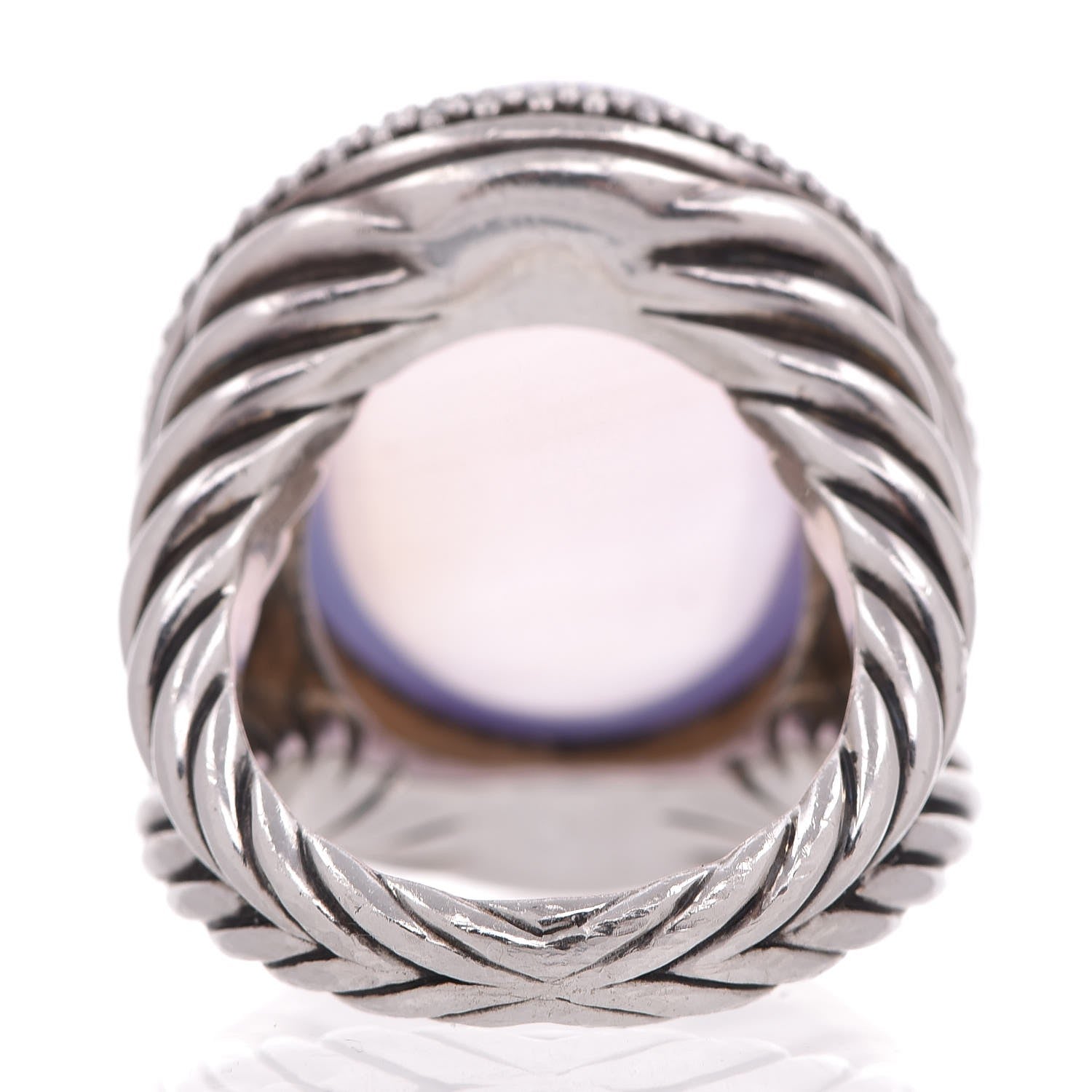 David Yurman Sterling Silver Pink Agate Diamond Signature Oval Ring 55 7.25 4 of 5