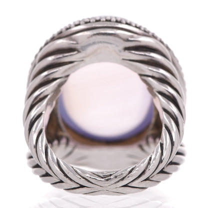 David Yurman Sterling Silver Pink Agate Diamond Signature Oval Ring 55 7.25 4 of 5