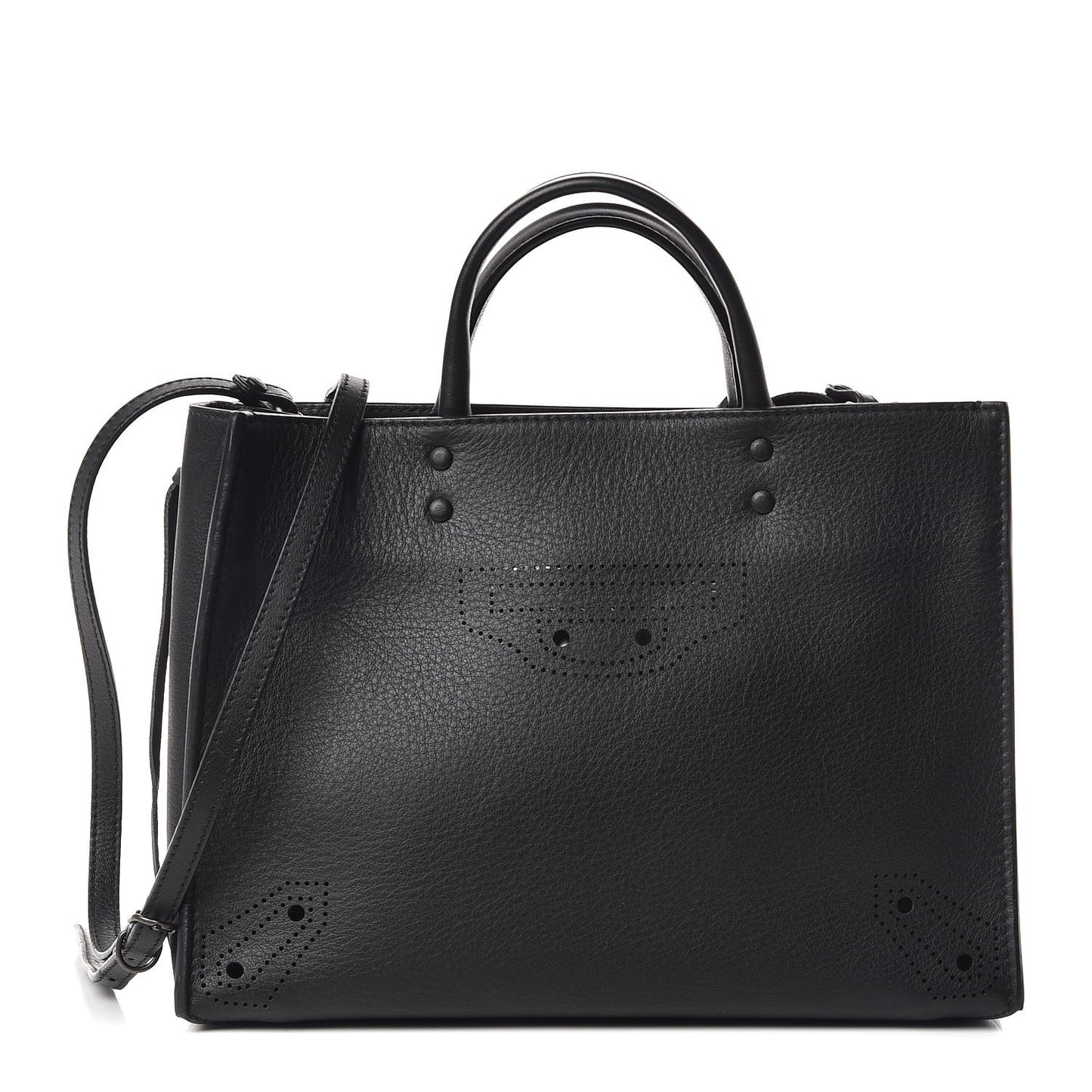 Calfskin Blackout Hardware Perforated Papier A6 Tote Black