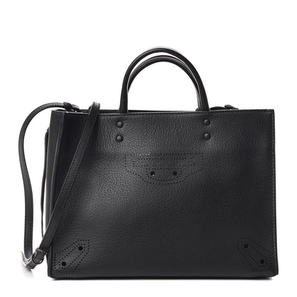 Balenciaga Calfskin Blackout Hardware Perforated Papier A6 Tote Black 1 of 9