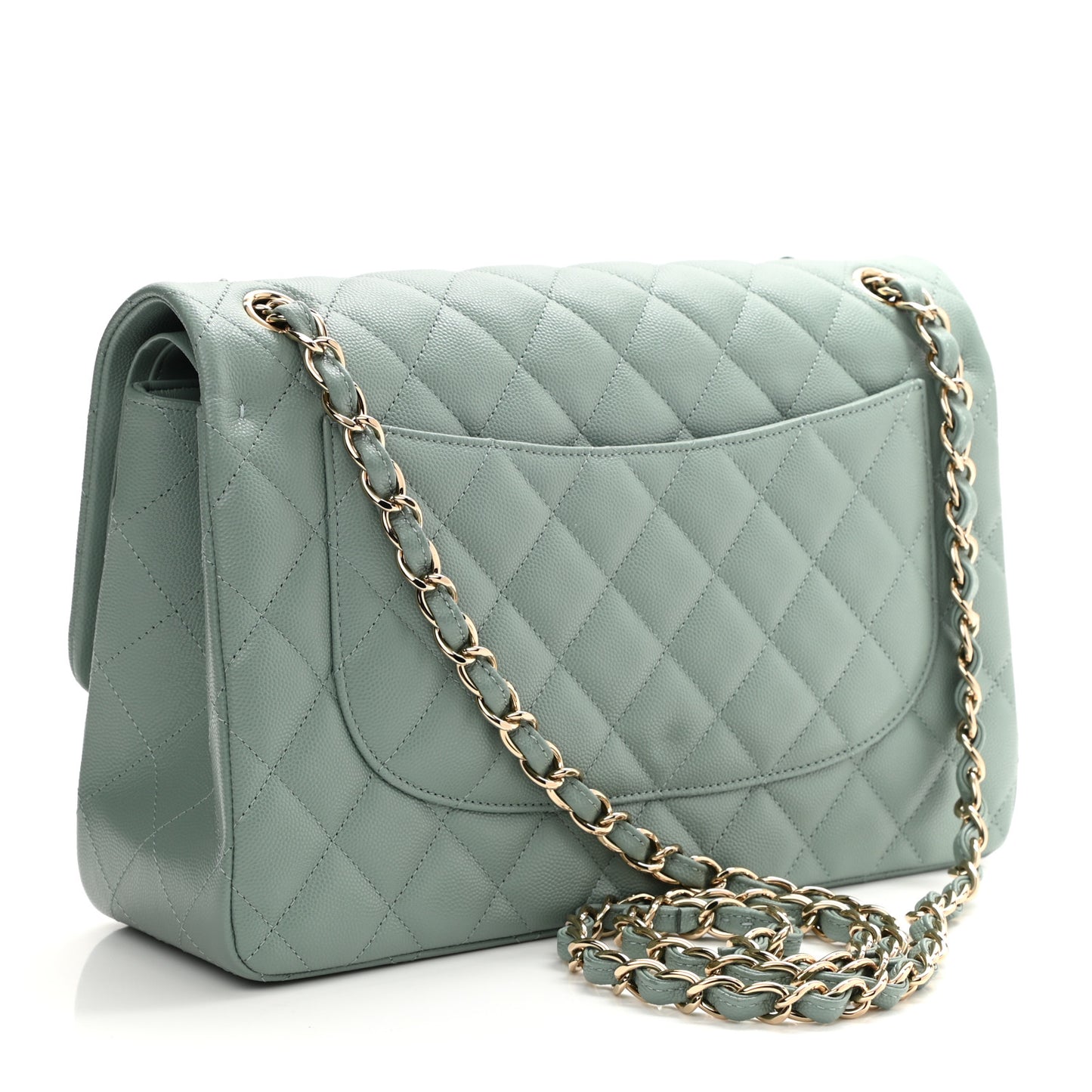 Caviar Quilted Jumbo Double Flap Dark Green