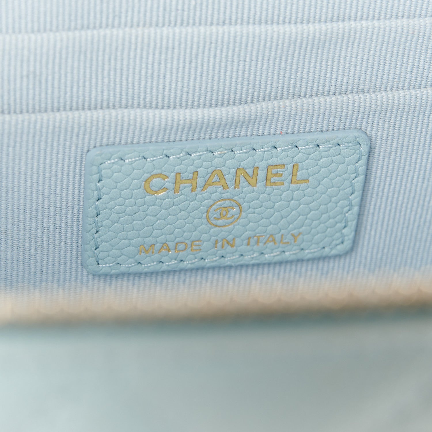 Chanel Caviar Quilted Small Tiny CC Vanity Case With Chain Light Blue 6 of 11