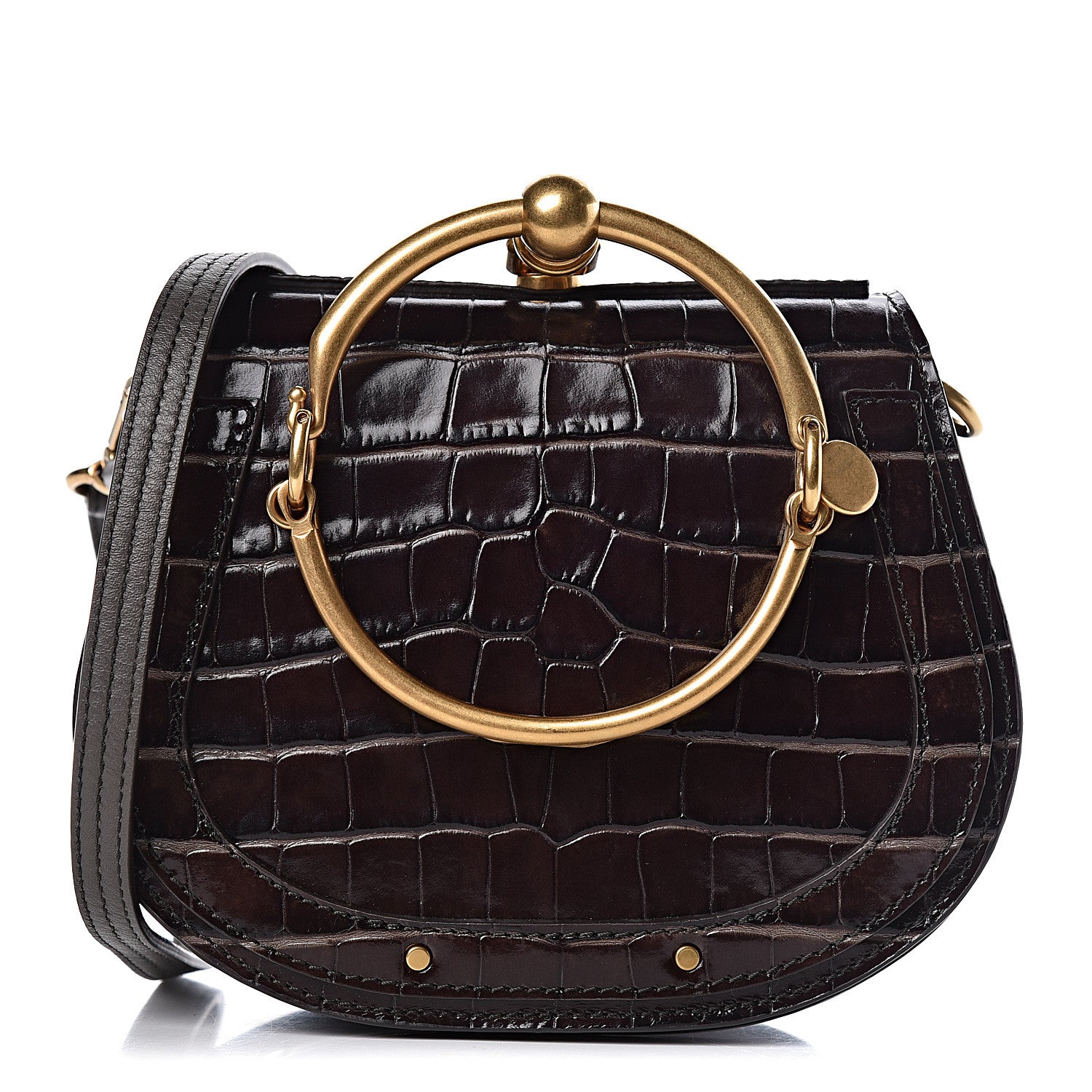 Chloe Suede Calfskin Crocodile Embossed Small Nile Bracelet Bag Profound Brown 1 of 11