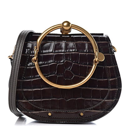 Chloe Suede Calfskin Crocodile Embossed Small Nile Bracelet Bag Profound Brown 1 of 11