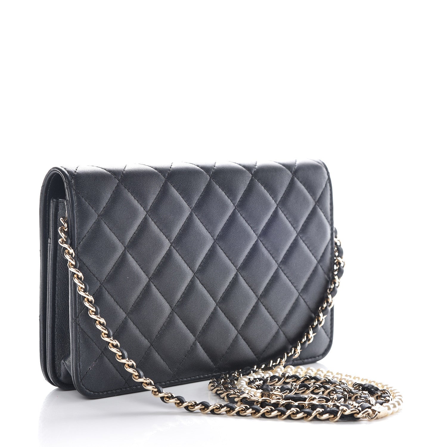 Chanel Iridescent Lambskin Quilted Pearl Wallet On Chain WOC Black 3 of 16