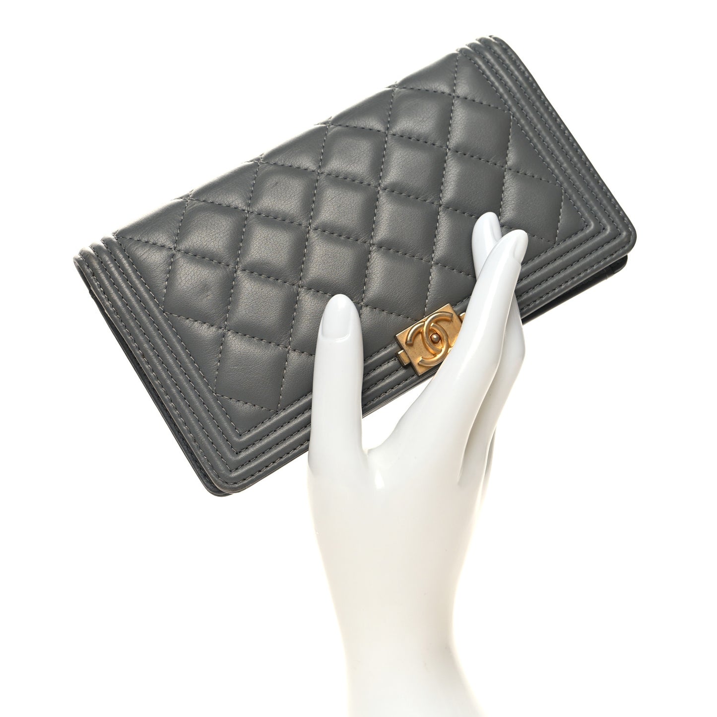 Lambskin Quilted Boy Yen Wallet Grey