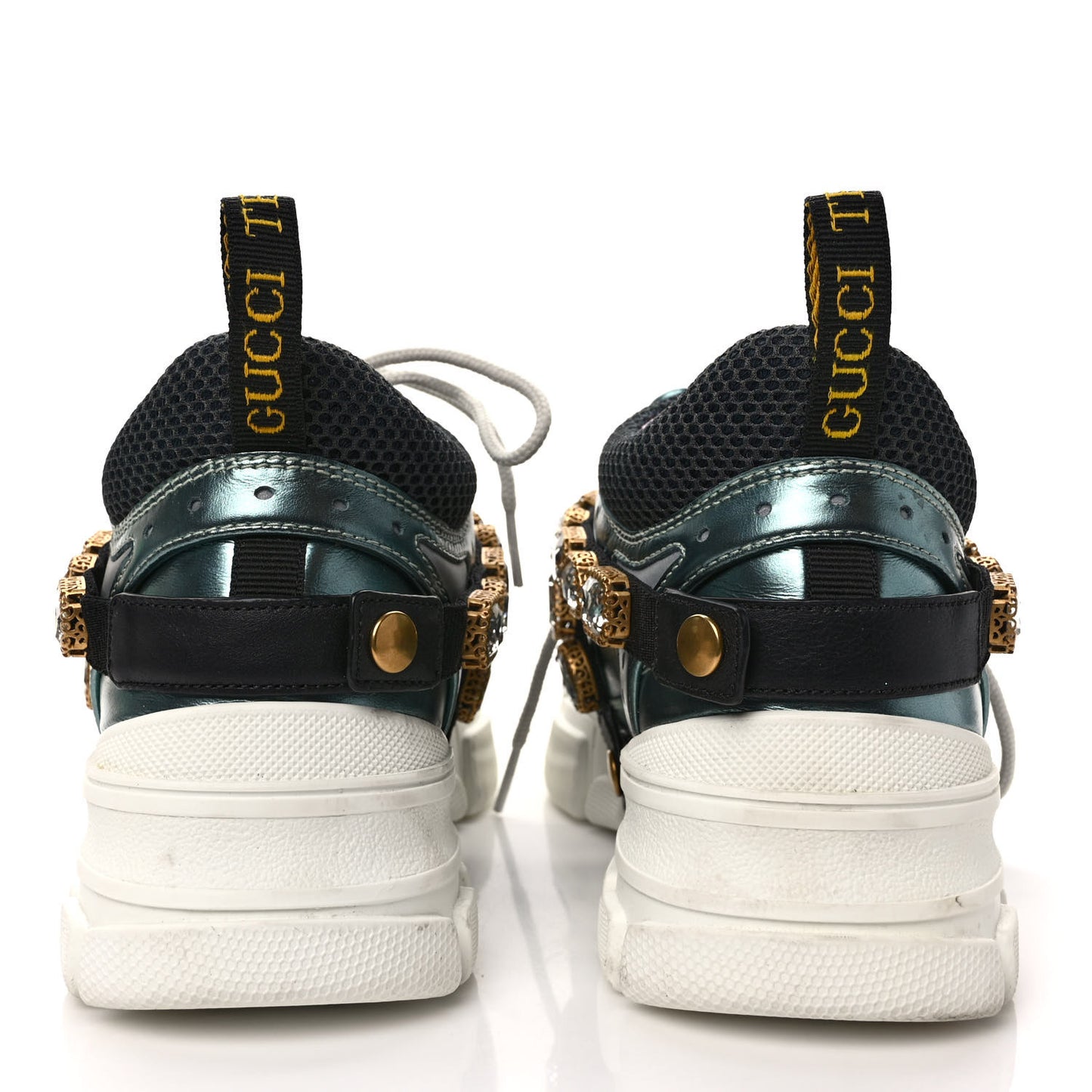 X SEGA Metallic Calfskin Removable Crystals Womens Flashtrek Sneakers 38 Lago