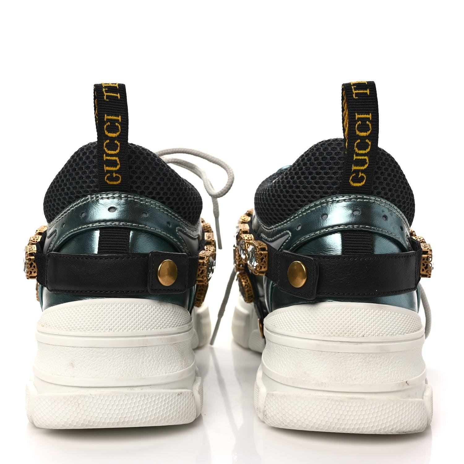 Gucci X SEGA Metallic Calfskin Removable Crystals Womens Flashtrek Sneakers 38 Lago 5 of 9