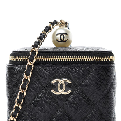 Chanel Caviar Quilted Mini Pearl On Top Vanity Case With Chain Black 10 of 10