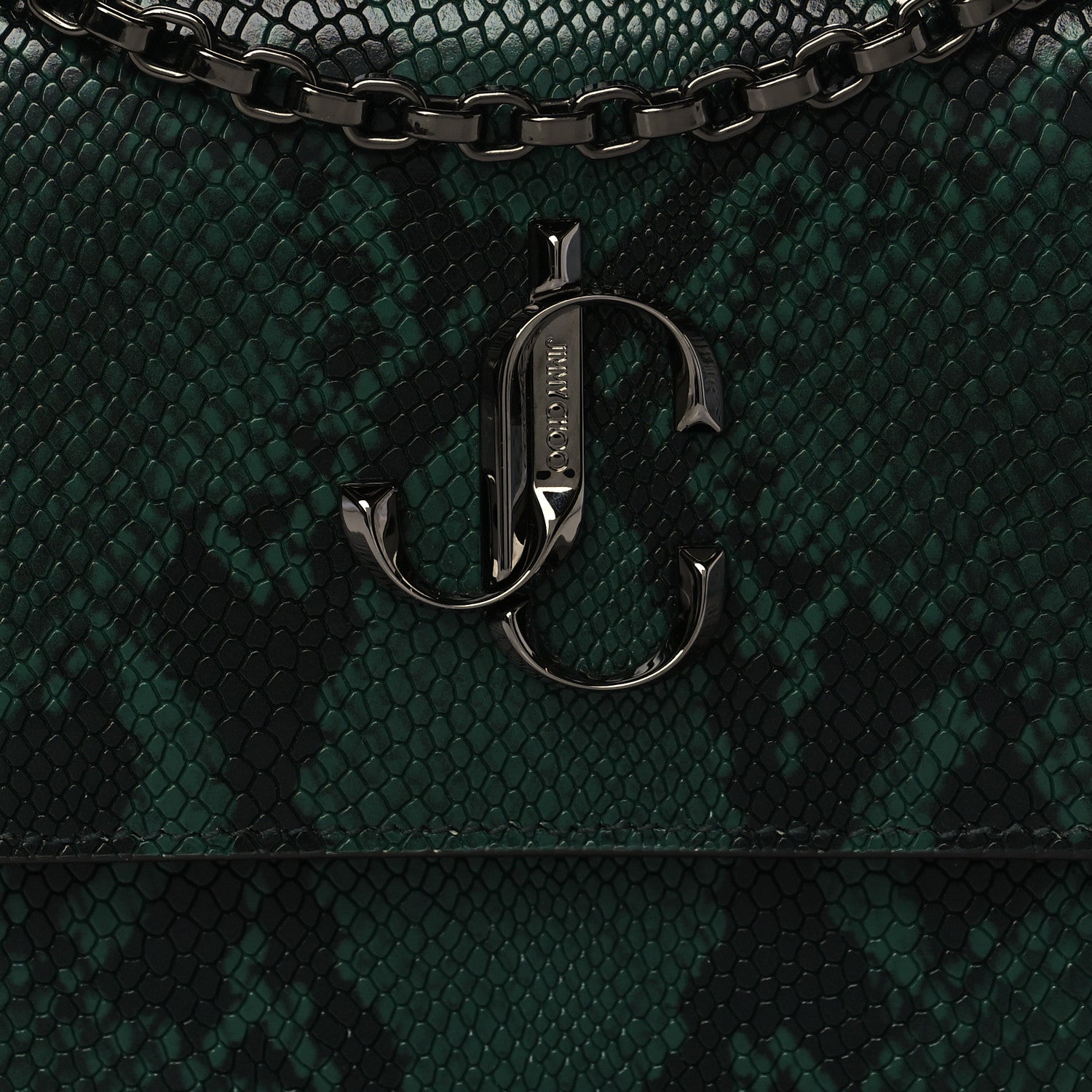 Jimmy Choo Calfskin Snakeskin Embossed Varenne Chain Clutch Dusk 7 of 9