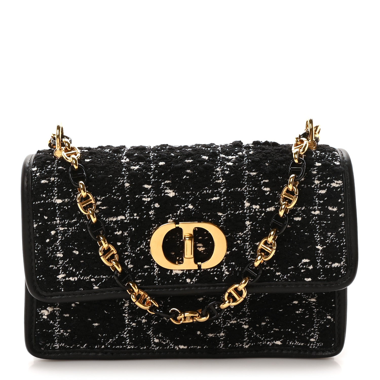 Christian Dior Tweed Macrocannage Mini Miss Caro Bag Black White 1 of 12