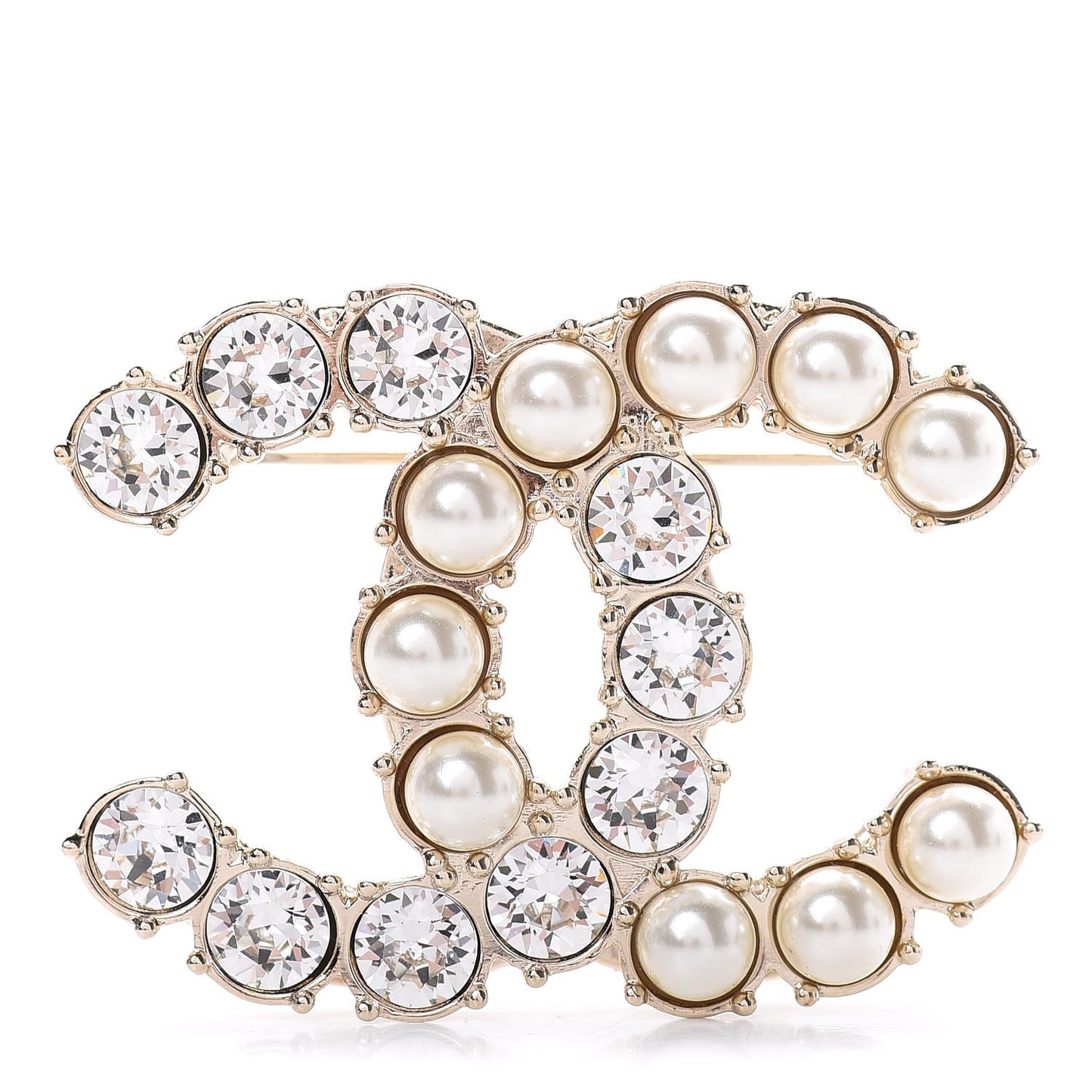 Crystal Pearl CC Dazzling Domino Brooch Gold