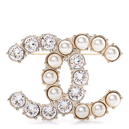Chanel Crystal Pearl CC Dazzling Domino Brooch Gold 1 of 4