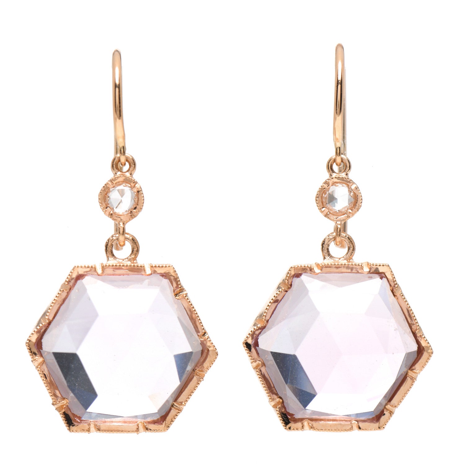 Irene Neuwirth 18K Rose Gold Amethyst Diamond Rose Cut Drop Earrings 1 of 4