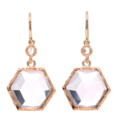Irene Neuwirth 18K Rose Gold Amethyst Diamond Rose Cut Drop Earrings 1 of 4