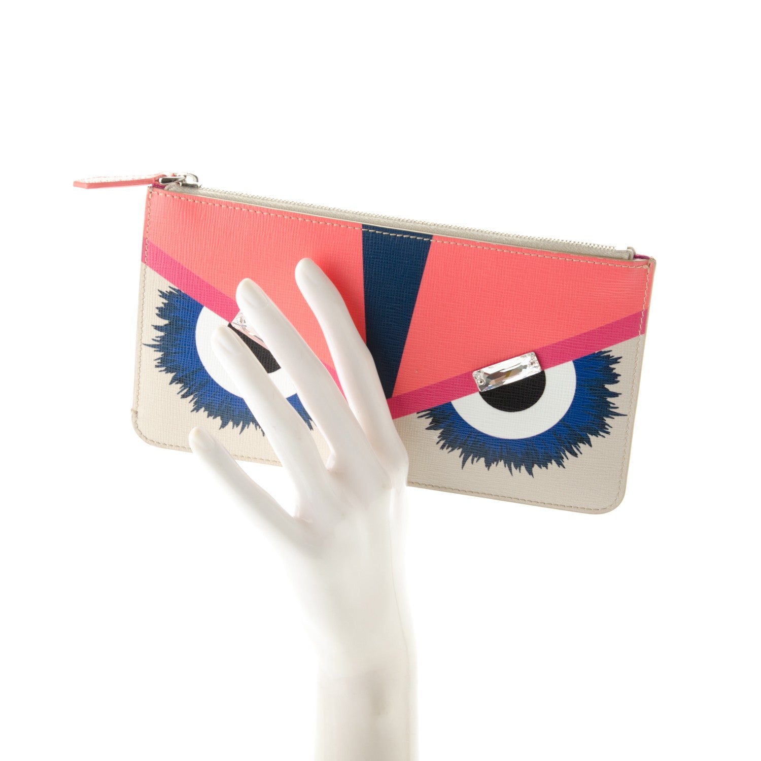 Fendi Vitello Elite Crystal Eye Monster Zip Pouch Bellini Multicolor 2 of 8