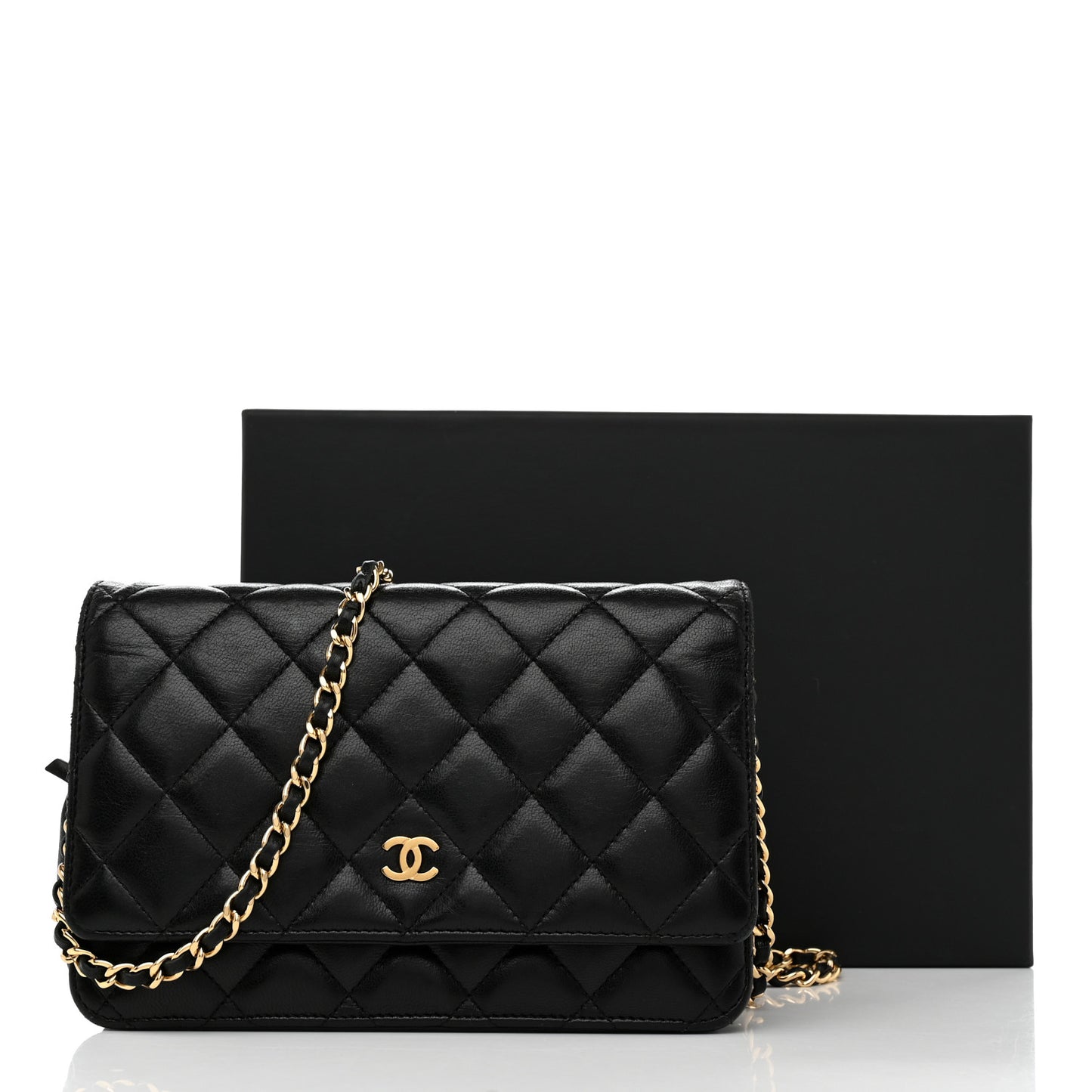 Lambskin Quilted Wallet On Chain WOC Black