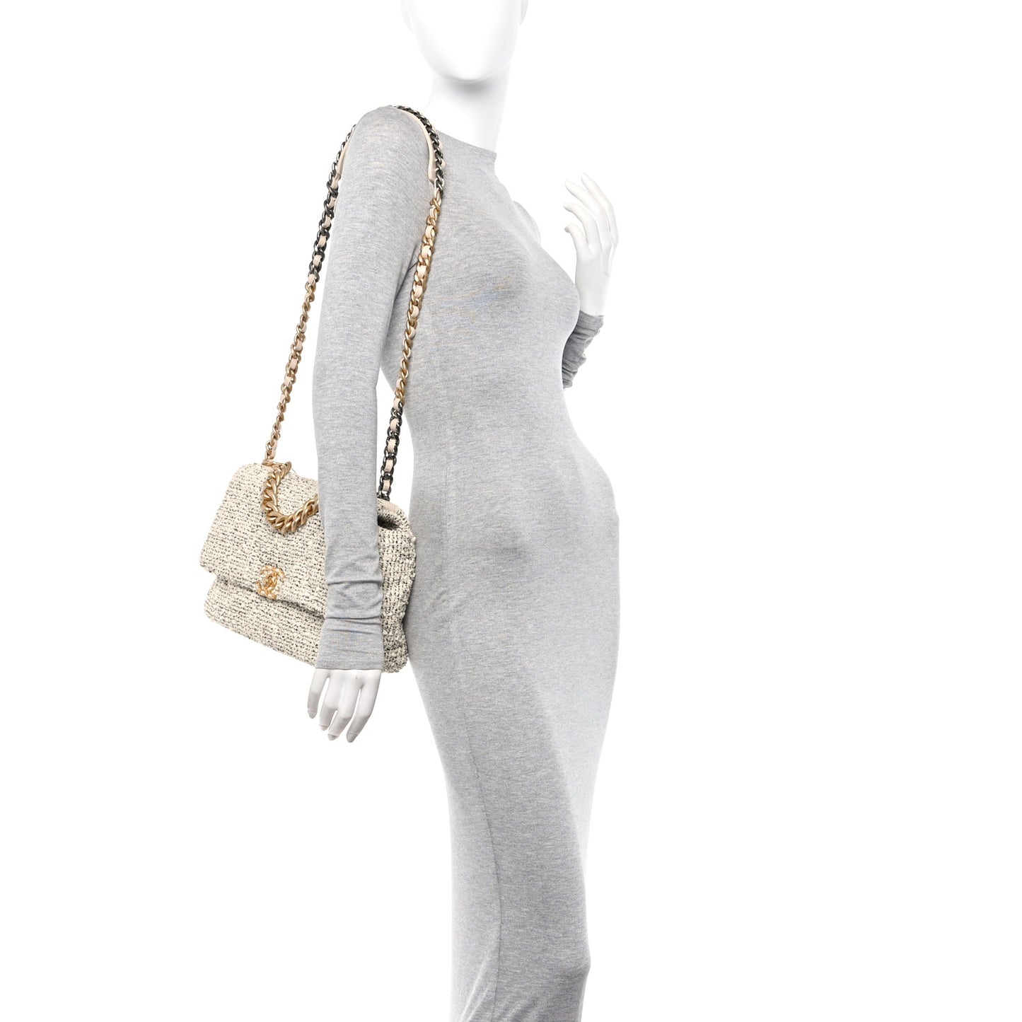 Tweed Quilted Large Chanel 19 Flap Ecru Black