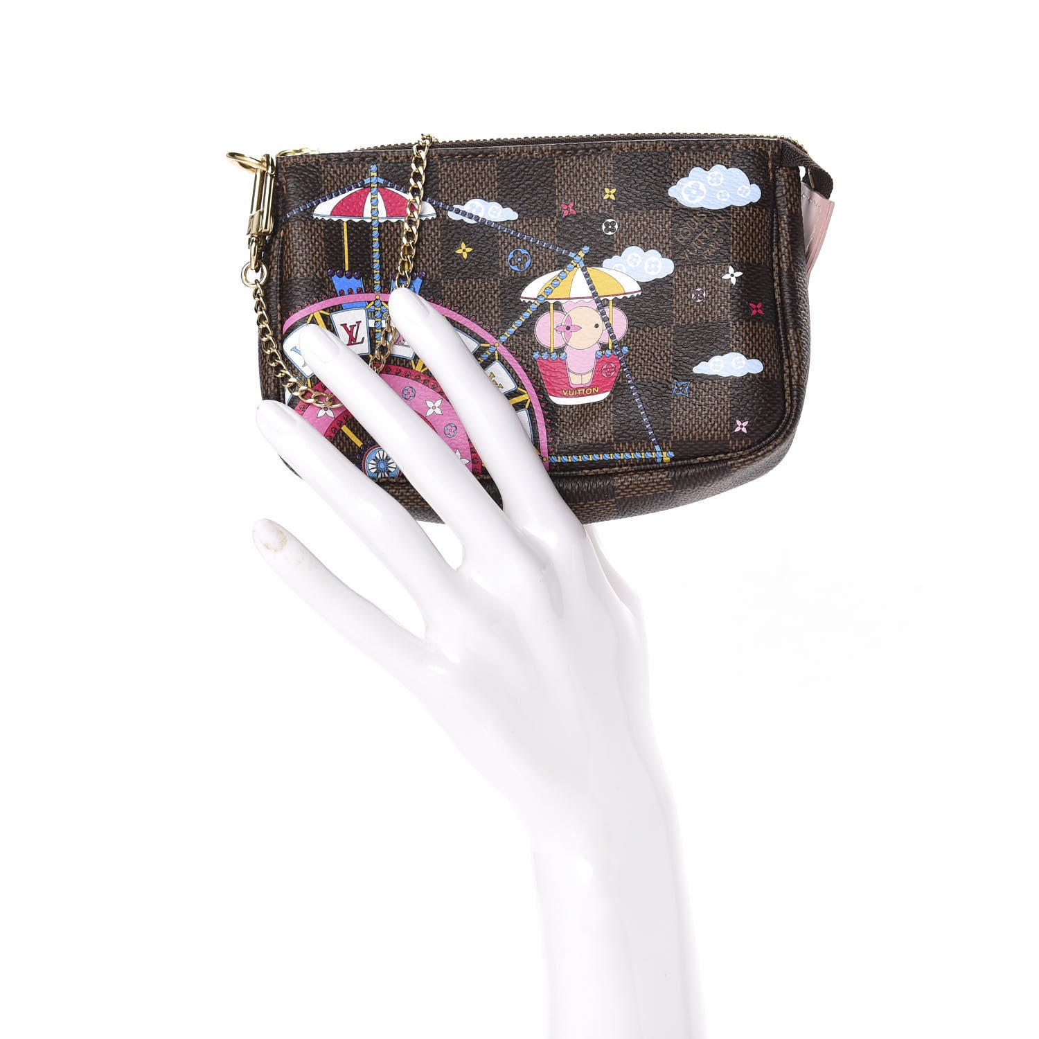 Louis Vuitton Damier Ebene 2020 Christmas Animation Big Wheel Mini Pochette Accessories Rose Ballerine 2 of 10