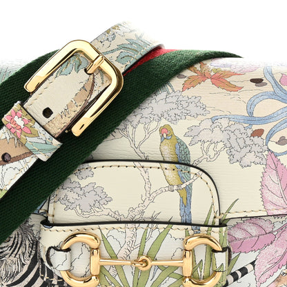 Gucci New Shangai Calfskin Tiger Savanah Web Mini Horsebit 1955 Shoulder Bag Chalky White Multicolor 8 of 10