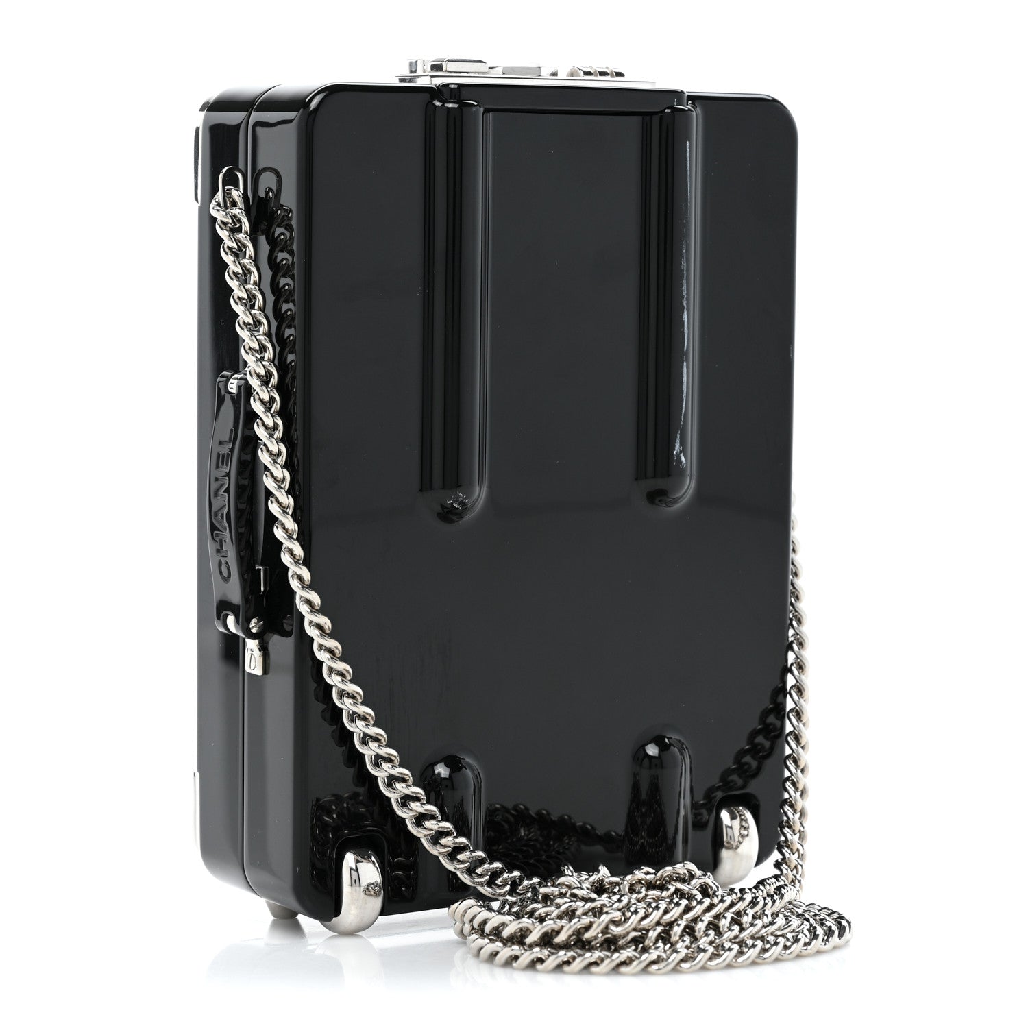 Chanel Plexiglass Lambskin Evening In The Air Mini Trolley Minaudiere Clutch Beige Black 3 of 11