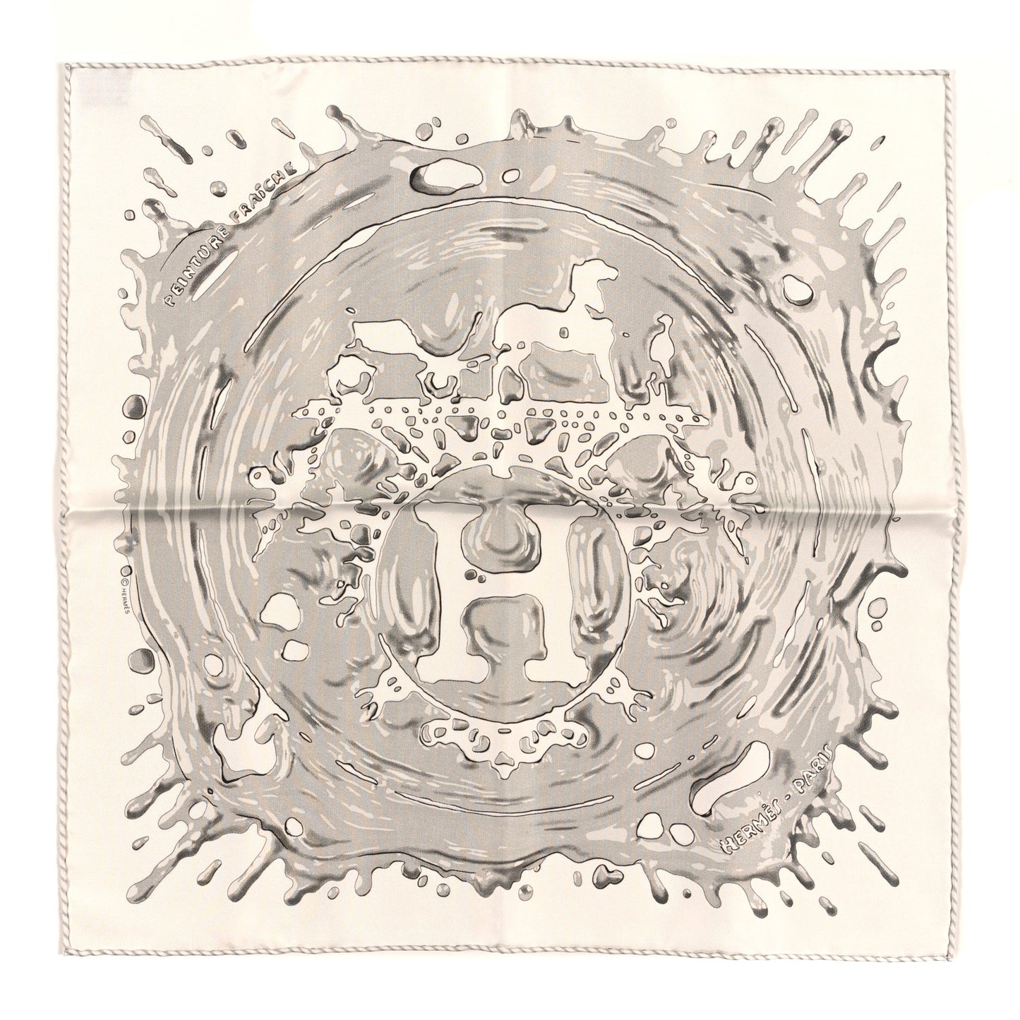 Silk Peinture Fraiche Pocket Square White Gris Perle