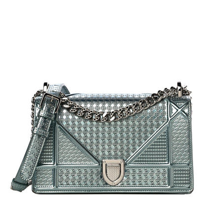 Christian Dior Metallic Patent Micro-Cannage Small Diorama Flap Bag Azur 1 of 17