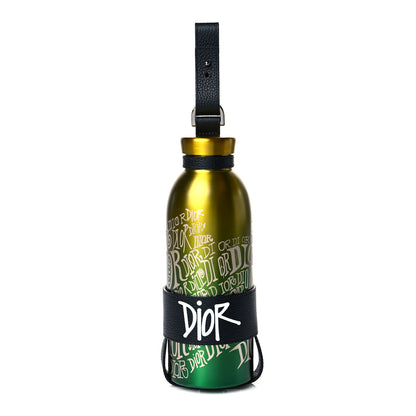 Christian Dior X SHAWN STUSSY Stainless Steel Grained Calfskin Aqua Bottle With Strap Multicolor Green Black 1 of 7