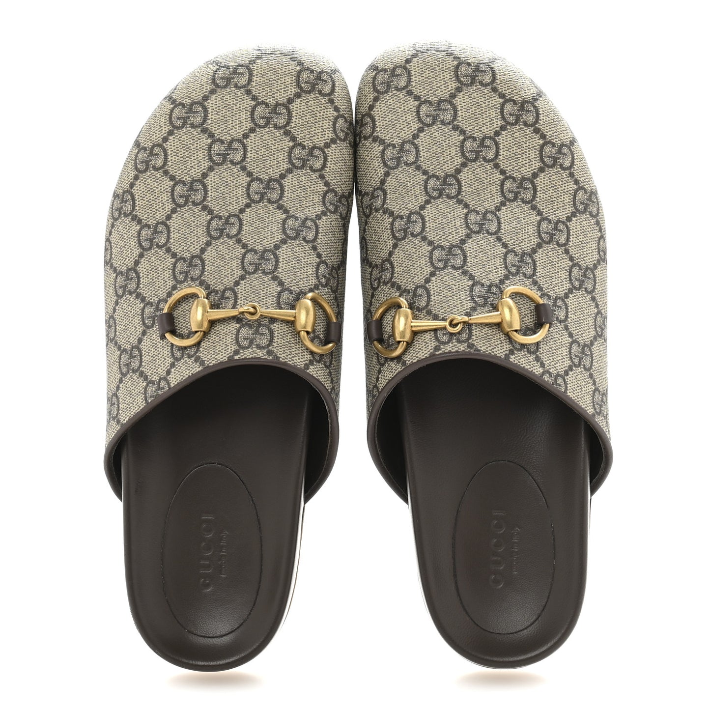 GG Supreme Monogram Miro Soft Calfskin Womens Horsebit Slippers 37.5 Beige Ebony New Acero