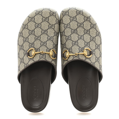 Gucci GG Supreme Monogram Miro Soft Calfskin Womens Horsebit Slippers 37.5 Beige Ebony New Acero 2 of 10