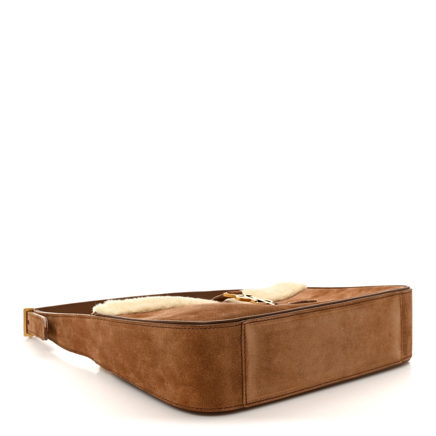 Saint Laurent Suede Calfskin Shearling Le 5 A 7 Hobo Dark Cigar Natural Beige 4 of 11