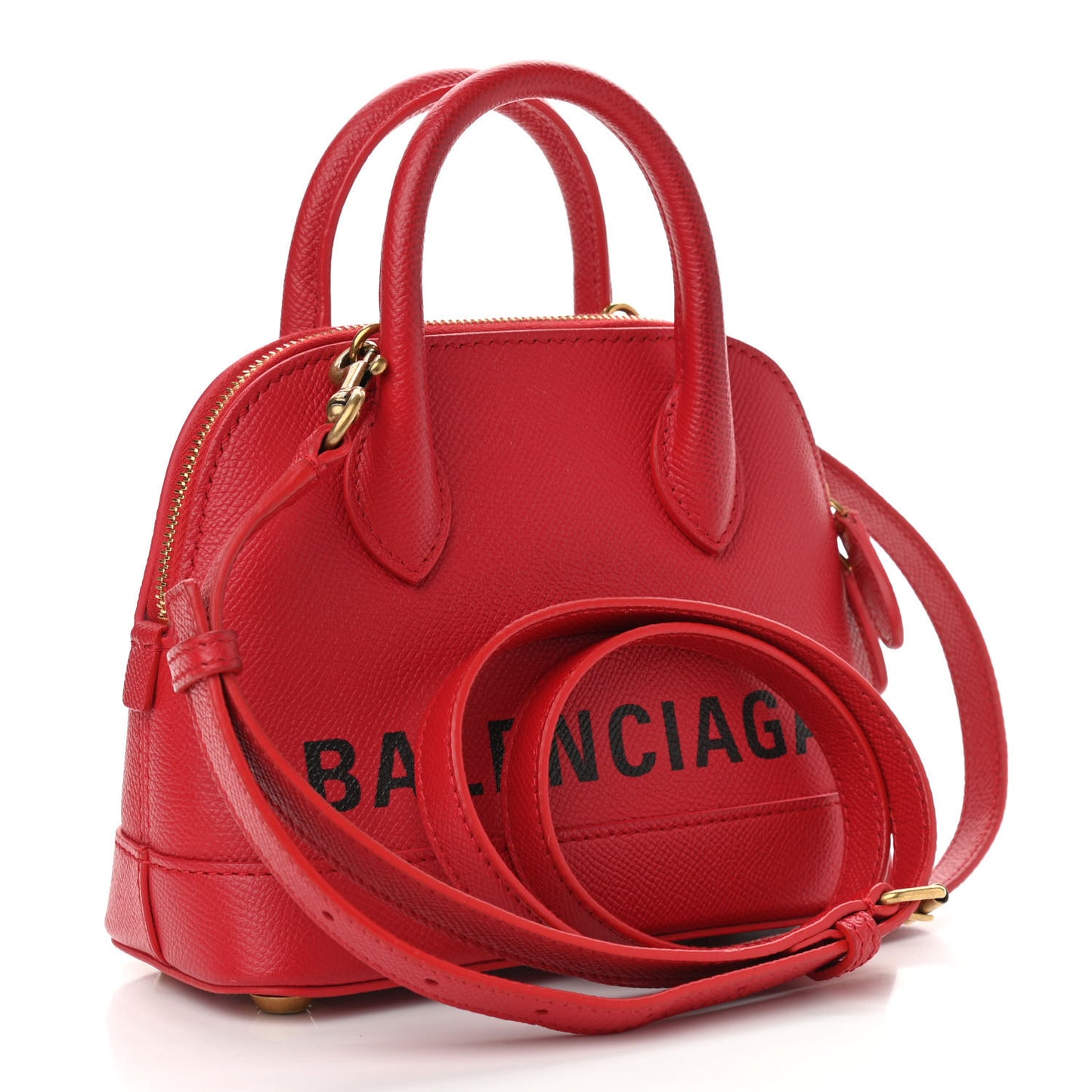 Signature Grained Calfskin Logo XXS Ville Top Handle Bag Rouge Lantern Black