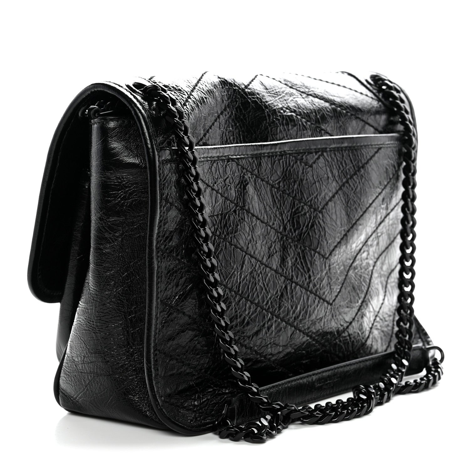 Saint Laurent Crinkled Calfskin Matelasse Monogram Medium Niki Chain Satchel Black 3 of 11