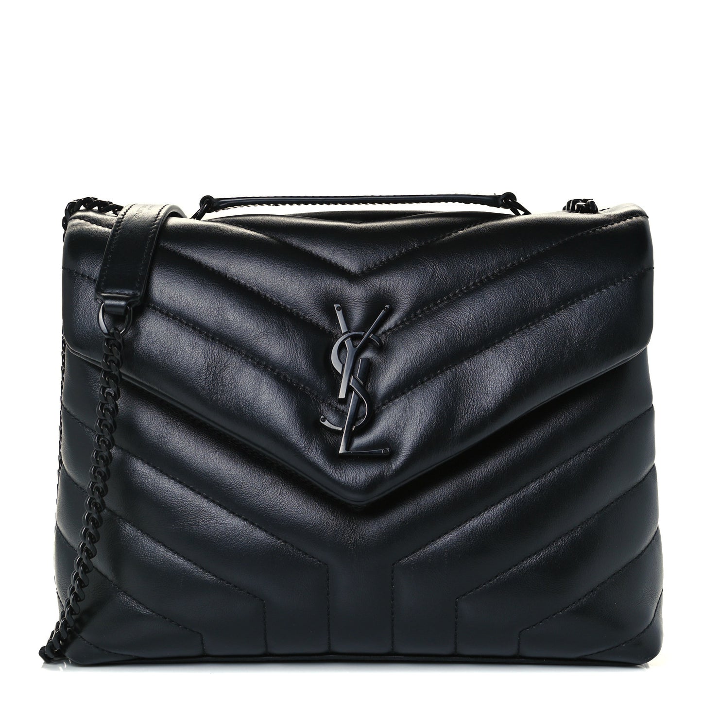Calfskin Y Quilted Monogram Small Loulou Chain Satchel Black