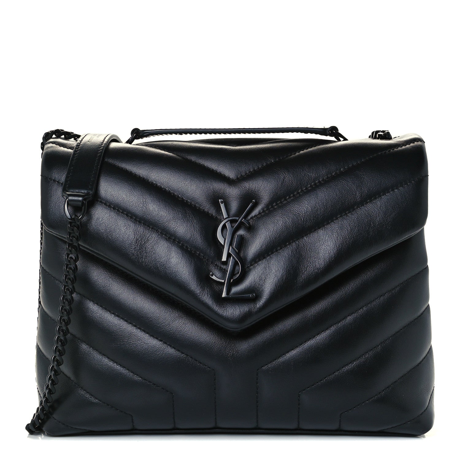 Saint Laurent Calfskin Y Quilted Monogram Small Loulou Chain Satchel Black 1 of 12