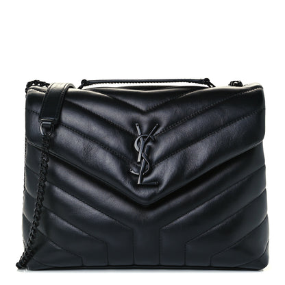 Saint Laurent Calfskin Y Quilted Monogram Small Loulou Chain Satchel Black 1 of 12