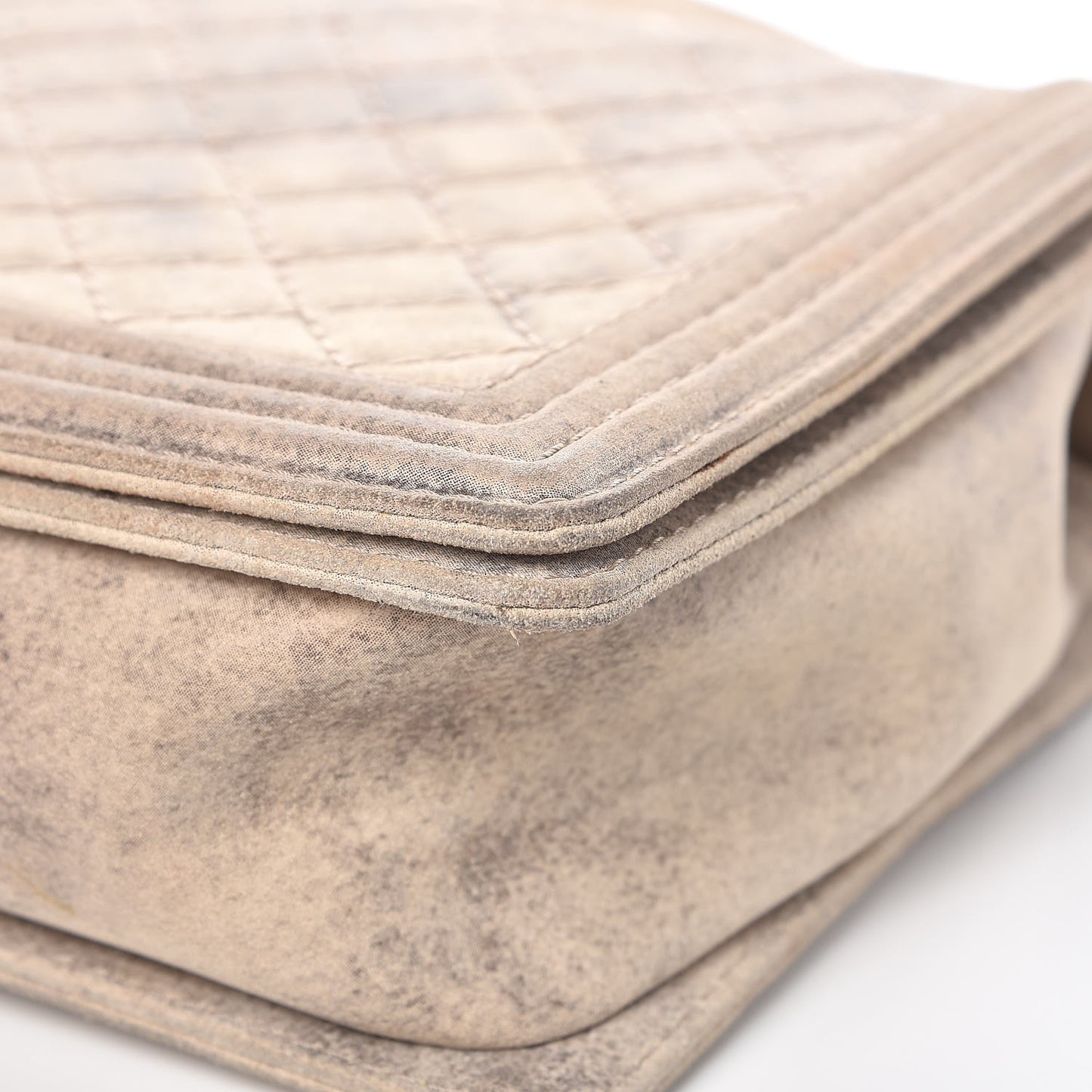 Iridescent Calfskin Quilted Large Boy Flap Beige