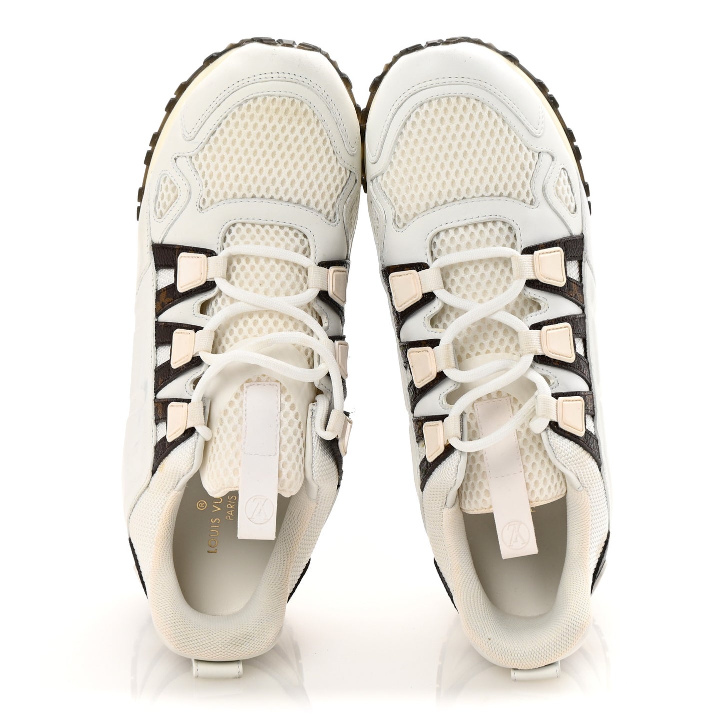 Calfskin Monogram Mesh Run Away Sneakers 37.5 White