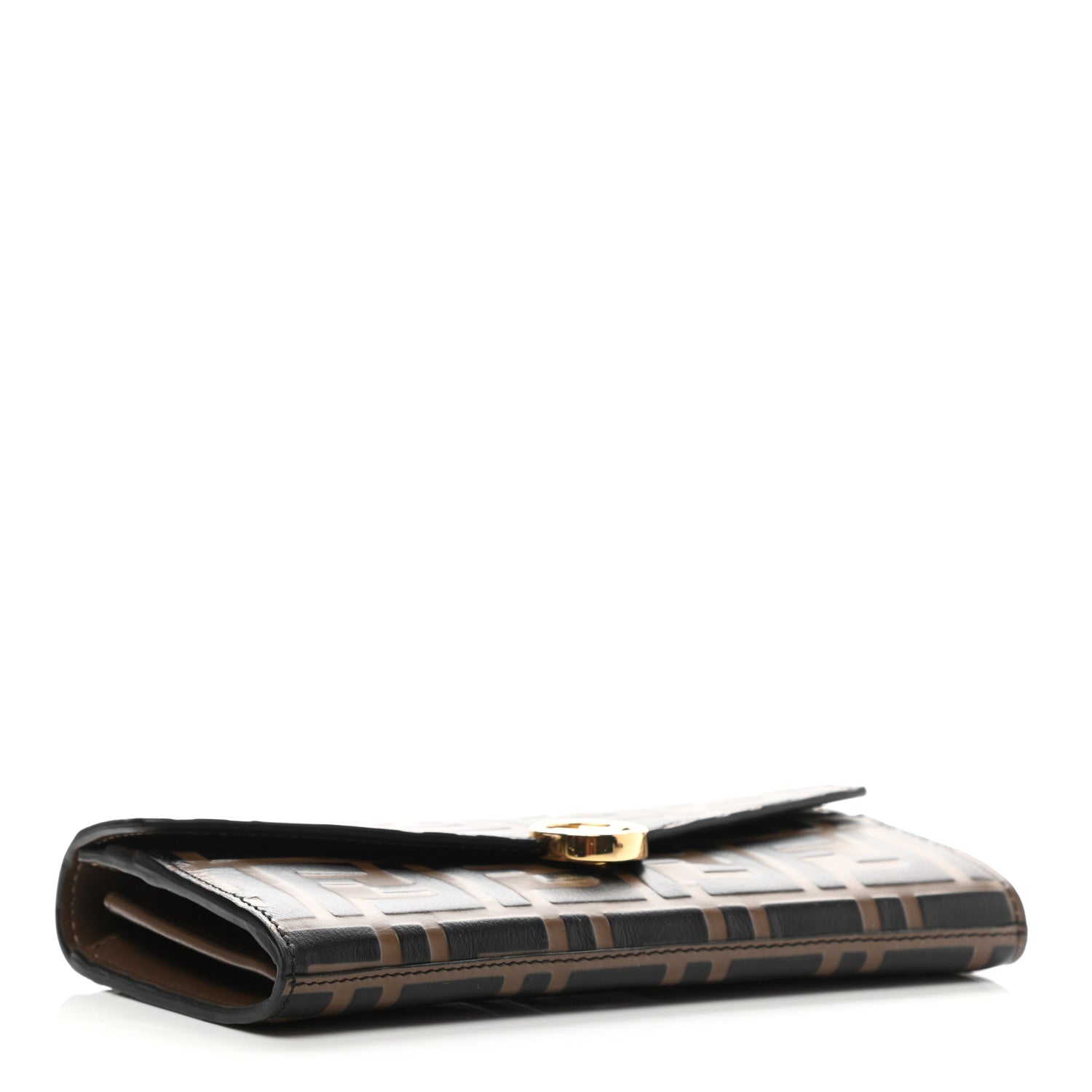 Fendi Vitello Soft F is Fendi Bi-Color FF 1974 Embossed Continental Envelope Wallet Maya Black 4 of 10