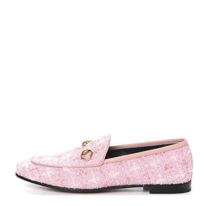 Gucci Wool Tweed Horsebit Womens Jordaan Loafers 39.5 Pink White Perfect Pink 1 of 10