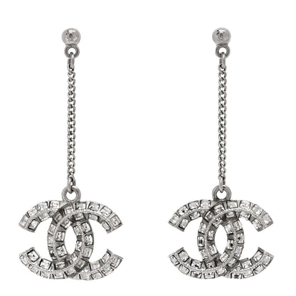 Chanel Baguette Crystal CC Drop Earrings Silver 1 of 5