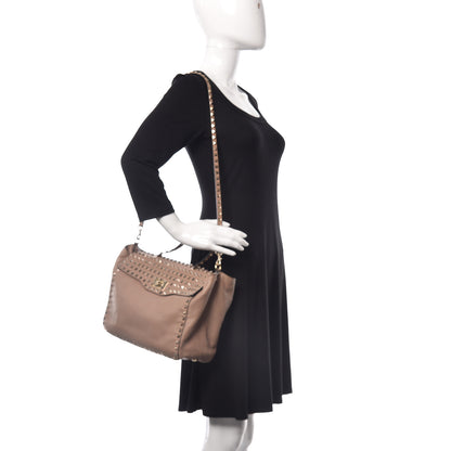Valentino Garavani Vitello Rockstud Allover Single Handle Flap Tote Beige 2 of 11