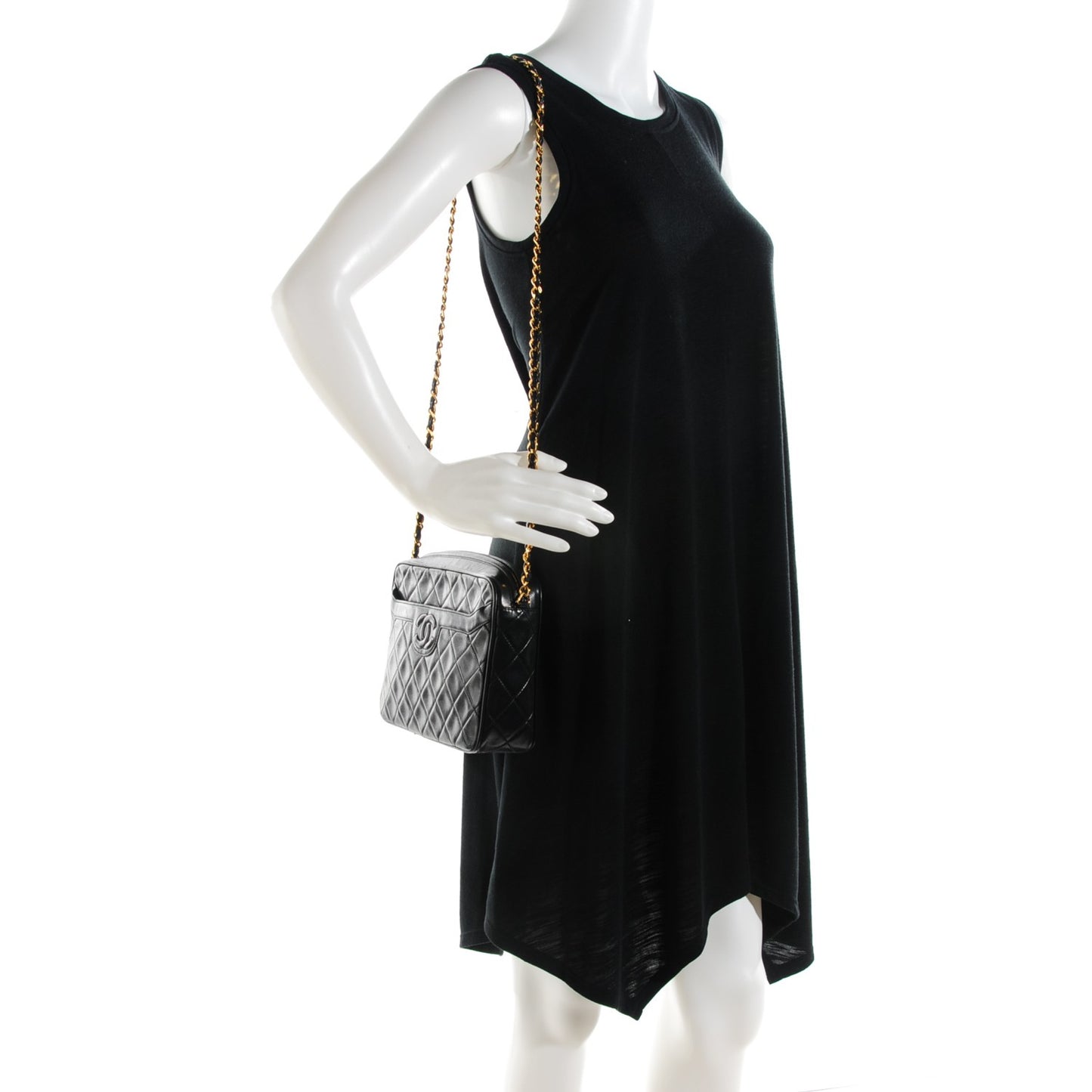 Lambskin Quilted Tassel Camera Case Black