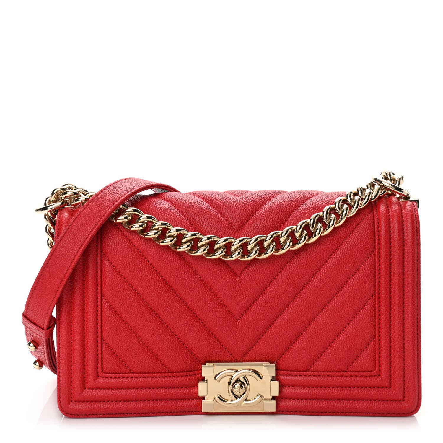 Chanel Caviar Chevron Quilted Medium Boy Flap Red 1 of 11